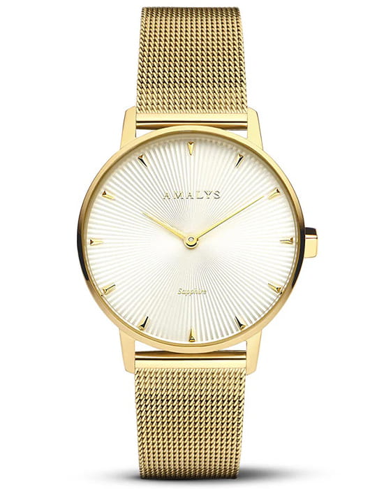 Amalys Amalys Baker AMW-174  AMW-174 кварцевые женские часы белый циферблат, браслет нержавеющая сталь с pvd-покрытием — вид спереди
