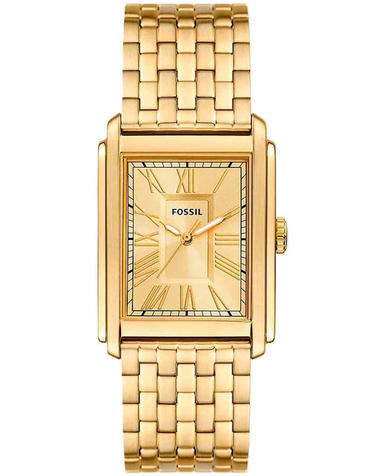 Fossil Fossil Carraway FS6009  FS6009 кварцевые мужские часы золотой циферблат, браслет нержавеющая сталь с ip-покрытием — вид спереди