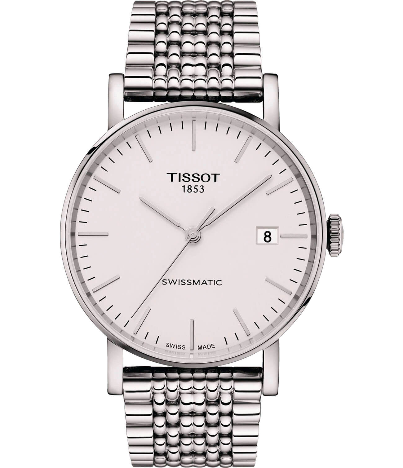 Tissot Tissot Everytime Swissmatic T109.407.11.031.00 Everytime T1094071103100 механические мужские часы белый циферблат, браслет нержавеющая сталь — вид спереди