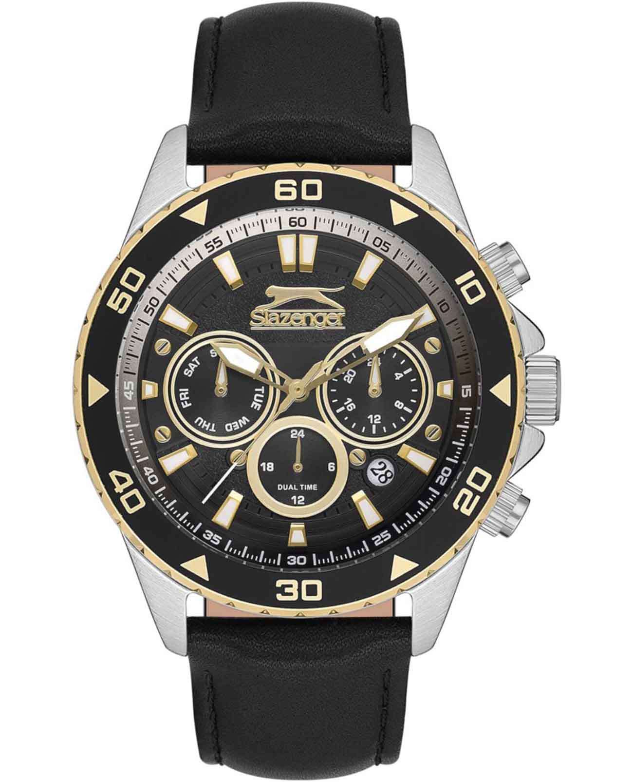 Slazenger Slazenger SL.09.2251.2.05  SL.09.2251.2.05 кварцевые мужские часы черный циферблат, браслет кожаный — вид спереди