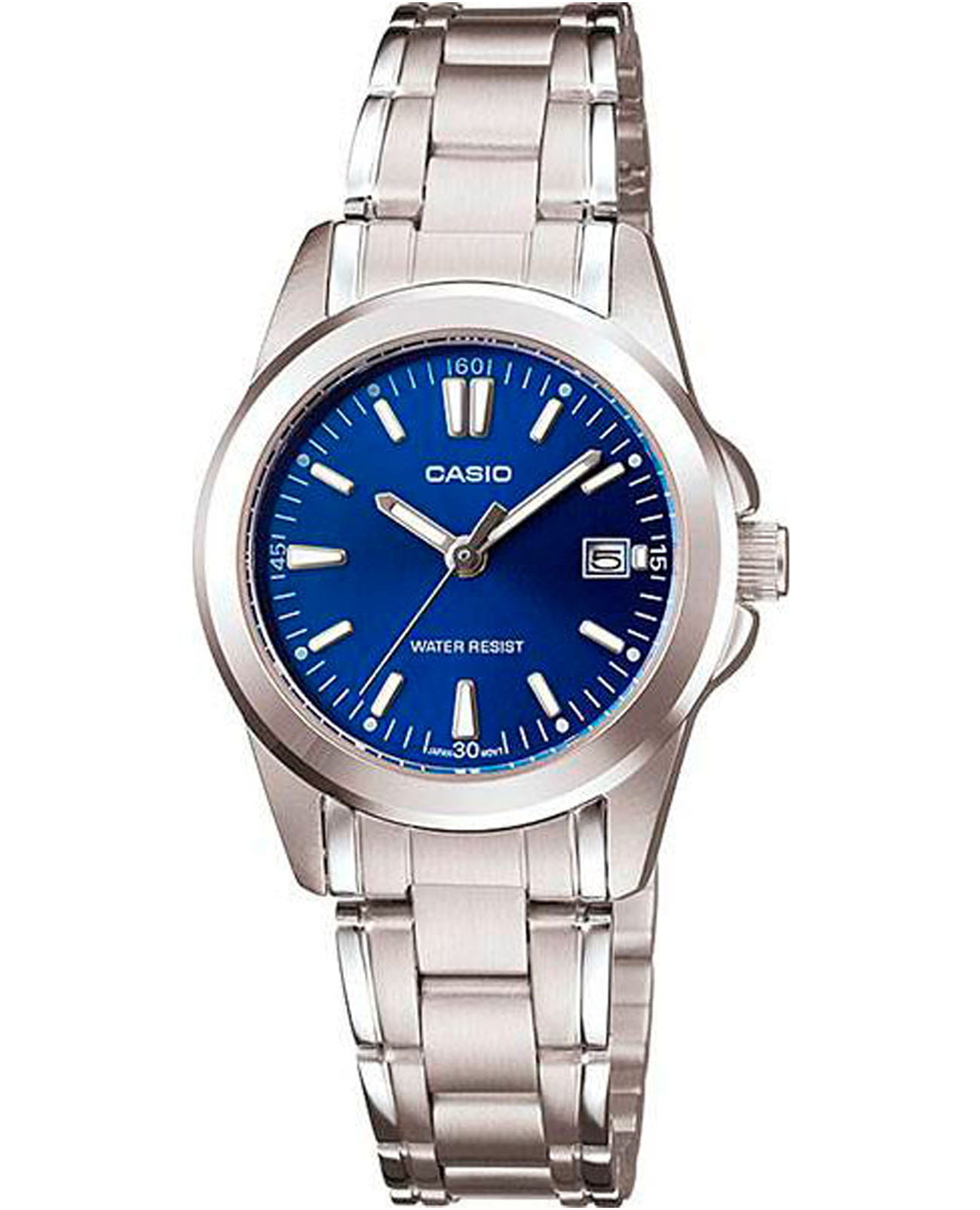 Casio Casio Collection LTP-1215A-2A2  LTP-1215A-2A2 кварцевые женские часы синий циферблат, браслет нержавеющая сталь — вид спереди