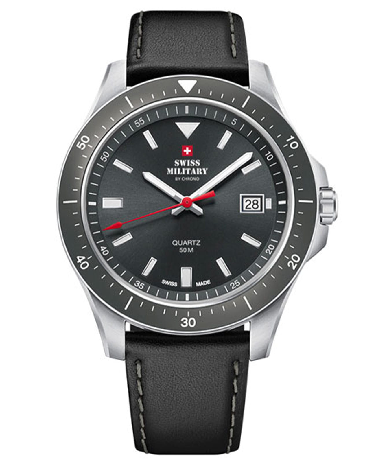 Swiss Military by Chrono Swiss Military by Chrono SM34082.06  SM34082.06 кварцевые мужские часы антрацитовый циферблат, браслет кожаный — вид спереди