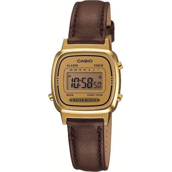 Casio Casio Illuminator LA670WEGL-9E  LA670WEGL-9E кварцевые женские часы серый циферблат, браслет кожаный — вид спереди