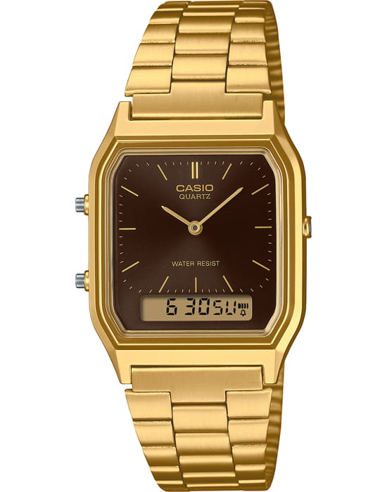 Casio Casio Collection AQ-230GA-5A  AQ-230GA-5A кварцевые мужские часы черный циферблат, браслет нержавеющая сталь с ip-покрытием — вид спереди