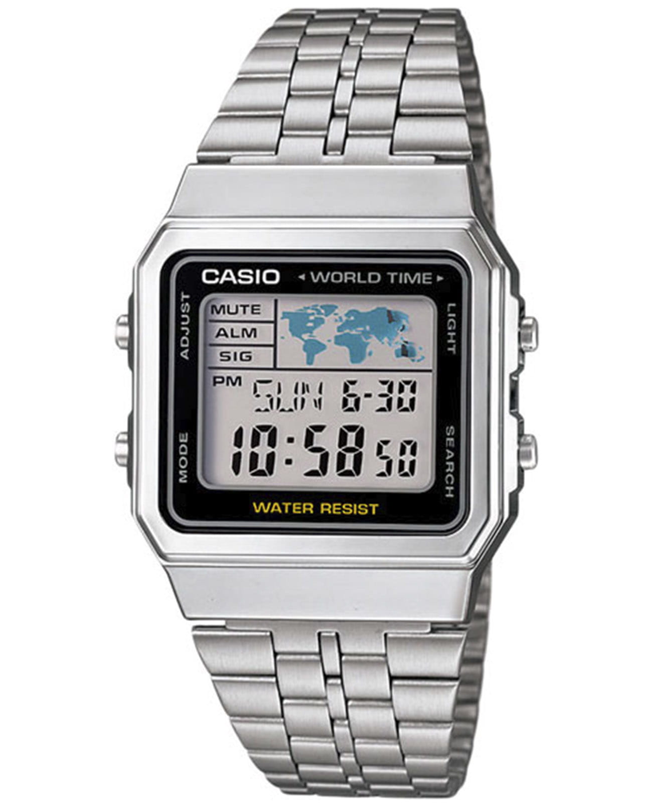 Casio Casio Vintage A500WA-1  A500WA-1 кварцевые мужские часы  циферблат, браслет нержавеющая сталь — вид спереди