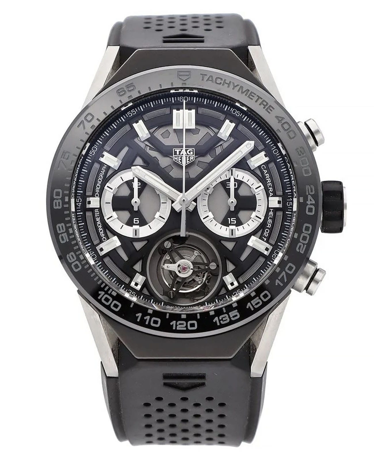 TAG Heuer TAG Heuer Carrera ACBF5A80  ACBF5A80 механические мужские часы черный циферблат, браслет каучук — вид спереди