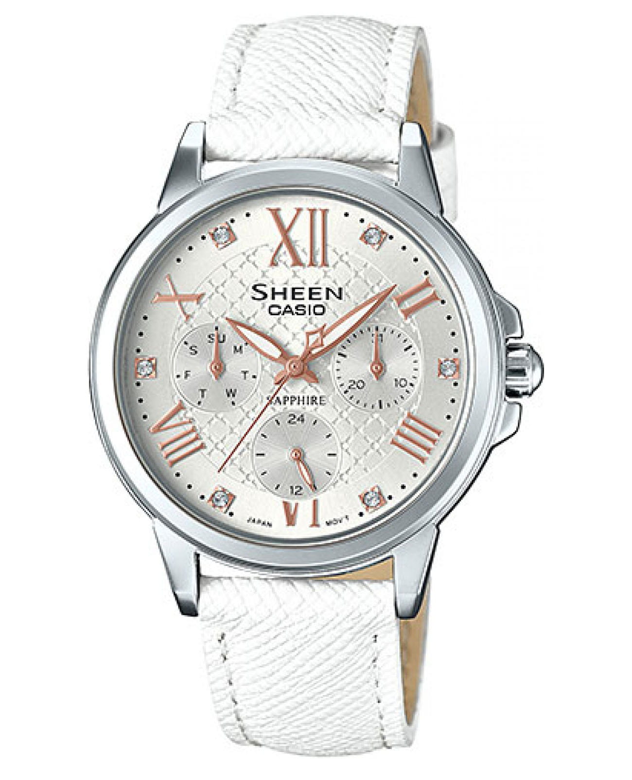 Casio Casio Sheen SHE-3511L-7A  SHE-3511L-7A кварцевые женские часы белый циферблат, браслет кожаный — вид спереди
