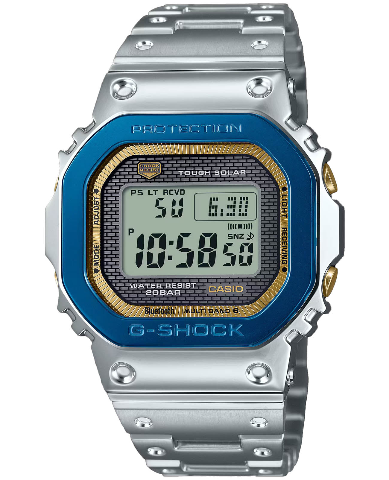Casio Casio G-Shock GMW-B5000SS-2 лимитированной серии GMW-B5000SS-2 электронные мужские часы  циферблат, браслет нержавеющая сталь — вид спереди