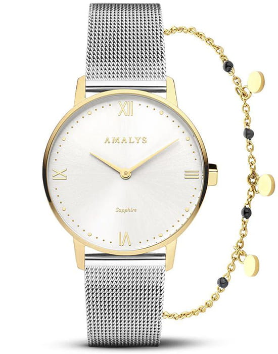 Amalys Amalys Giftboxes AMW-195  AMW-195 кварцевые женские часы белый циферблат, браслет нержавеющая сталь — вид спереди