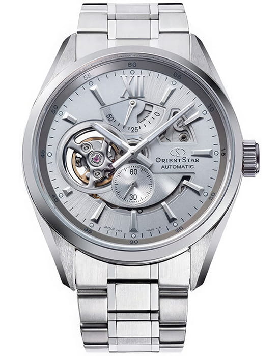 Orient Orient Star RE-AV0125S (RK-AV0125S)  RE-AV0125S механические мужские часы серый циферблат, браслет нержавеющая сталь 316l — вид спереди