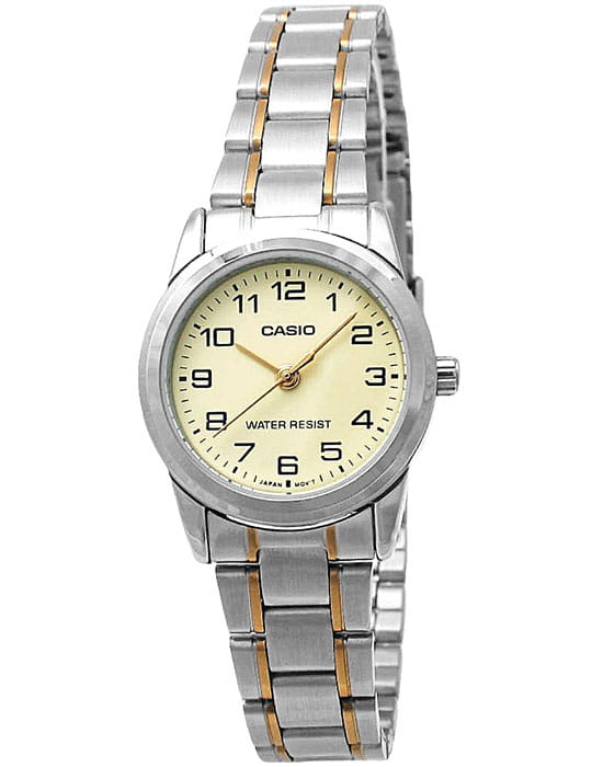 Casio Casio Collection LTP-V001SG-9B  LTP-V001SG-9B кварцевые женские часы бежевый циферблат, браслет сталь с ip покрытием — вид спереди