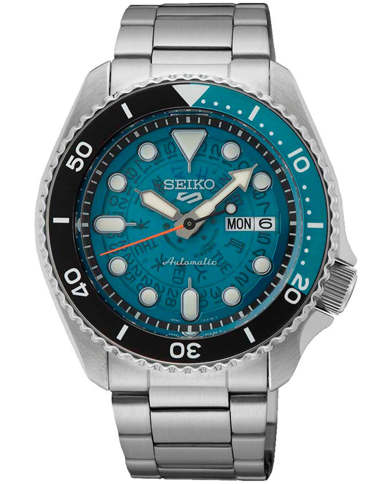 Seiko Seiko 5 Sports SRPJ45K1  SRPJ45K1 механические мужские часы  циферблат, браслет нержавеющая сталь — вид спереди