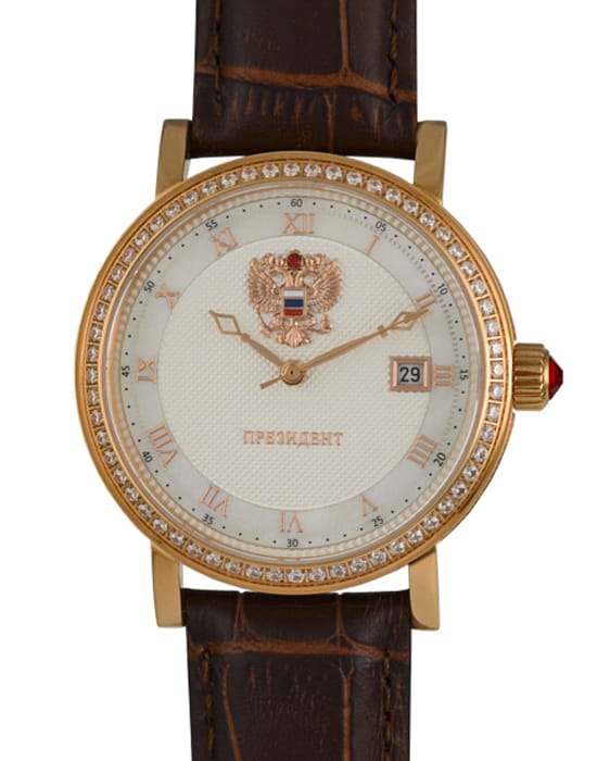 Президент Президент 3909417  3909417 механические мужские часы белый циферблат, браслет кожаный — вид спереди