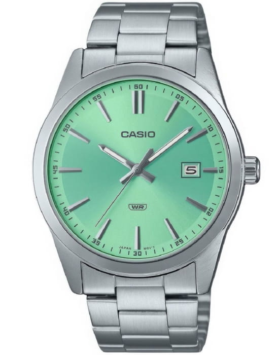 Casio Casio Collection MTP-VD03D-3A2UDF (MTP-VD03D-3A2)  MTP-VD03D-3A2 кварцевые мужские часы бирюзовый циферблат, браслет нержавеющая сталь — вид спереди