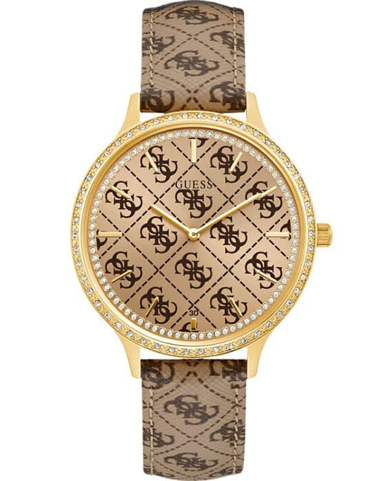 Guess Guess  W1229L2  W1229L2 кварцевые женские часы коричневый циферблат, браслет кожаный — вид спереди