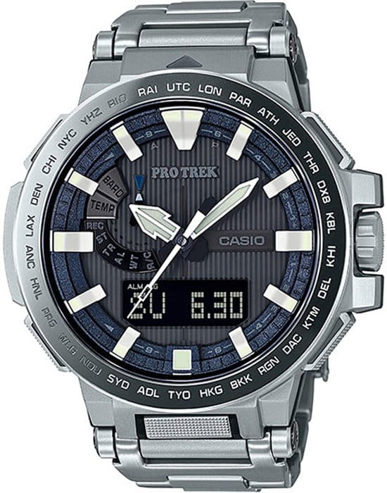 Casio Casio Pro Trek PRX-8000GT-7PR  PRX-8000GT-7PR кварцевые мужские часы синий циферблат, браслет карбон + полимер — вид спереди