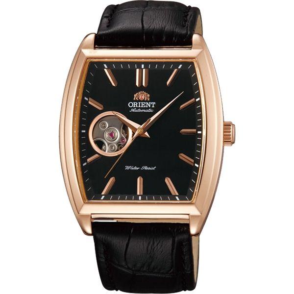 Orient Orient DBAF001B (FDBAF001B)  FDBAF001B механические мужские часы черный циферблат, браслет кожа + текстиль — вид спереди