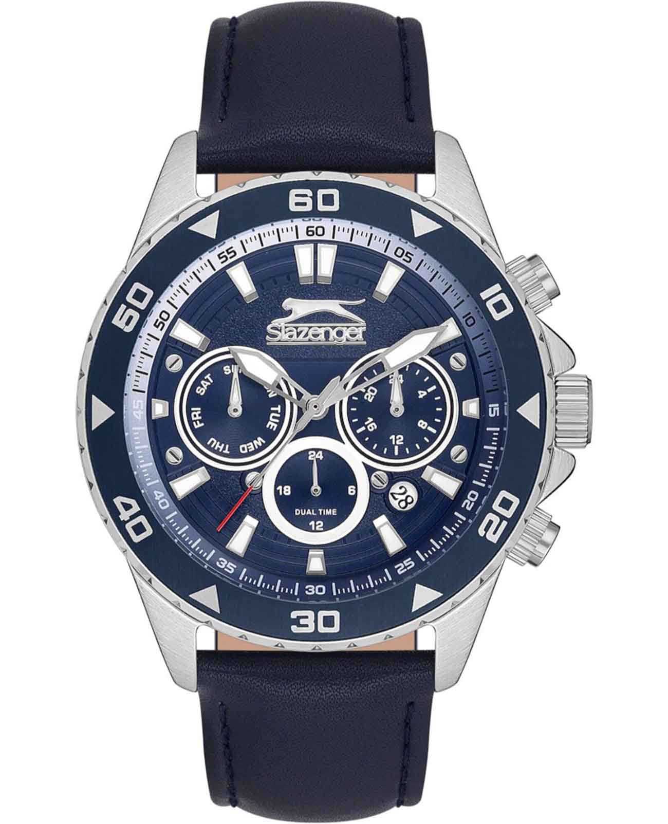 Slazenger Slazenger SL.09.2251.2.03  SL.09.2251.2.03 кварцевые мужские часы синий циферблат, браслет кожаный — вид спереди