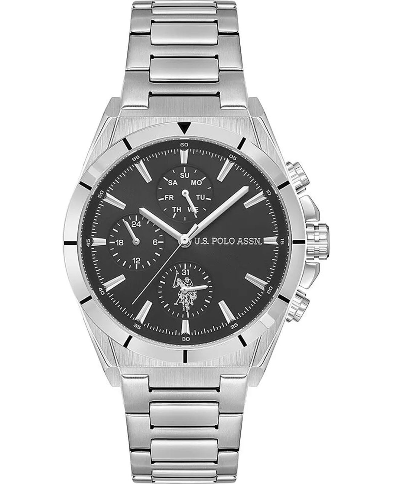 U.S. Polo Assn. U.S. Polo Assn. Crossing USPA1079-01  USPA1079-01 кварцевые мужские часы черный циферблат, браслет нержавеющая сталь — вид спереди