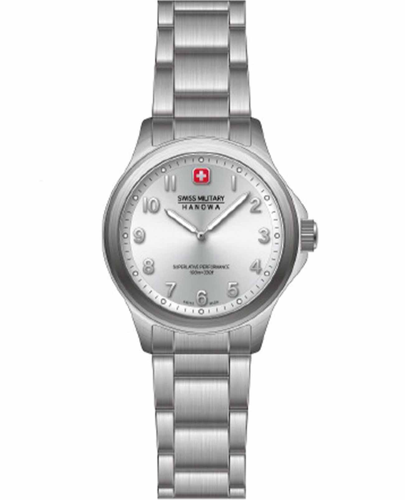 Swiss Military Hanowa Swiss Military Hanowa Commander Lady SMWLG0002902  SMWLG0002902 кварцевые женские часы серебристый циферблат, браслет нержавеющая сталь — вид спереди