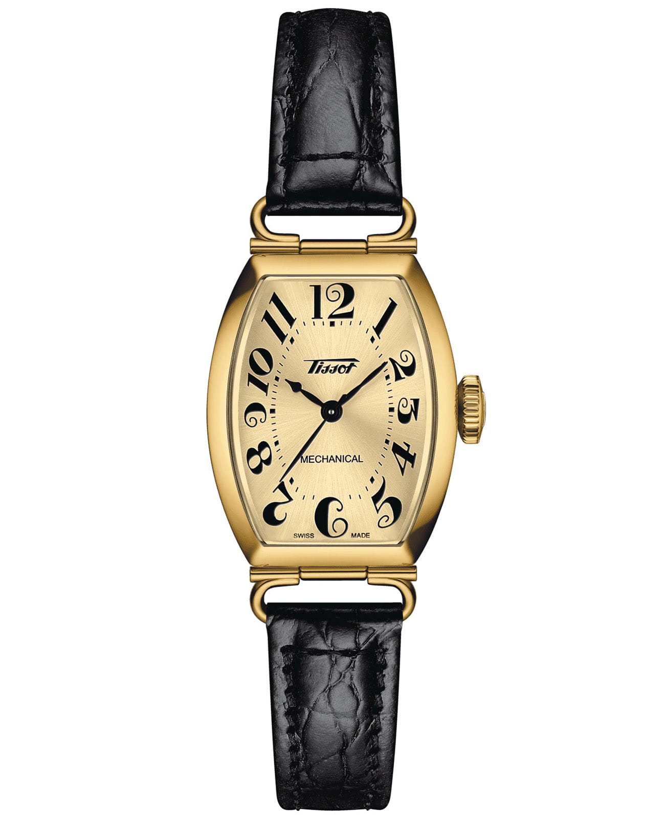 Tissot Tissot Heritage Porto Mechanical T128.161.36.262.00  T1281613626200 механические женские часы золотой циферблат, браслет кожаный — вид спереди