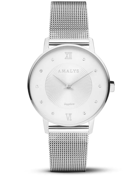 Amalys Amalys Baker AMW-180  AMW-180 кварцевые женские часы белый циферблат, браслет нержавеющая сталь — вид спереди
