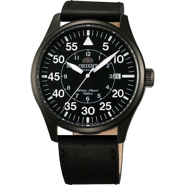 Orient Orient ER2A001B (FER2A001B)  FER2A001B механические мужские часы черный циферблат, браслет кожа + текстиль — вид спереди