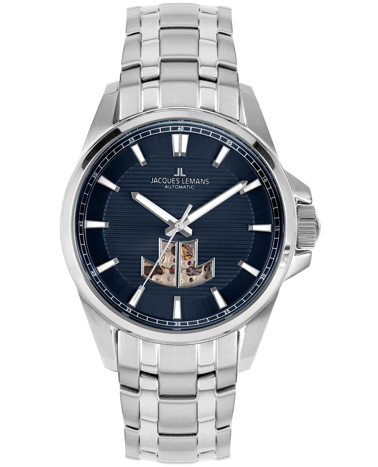 Jacques Lemans Jacques Lemans Sport 1-2209i  1-2209i механические мужские часы синий циферблат, браслет нержавеющая сталь — вид спереди
