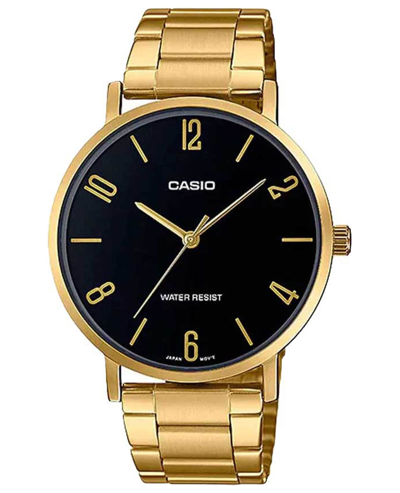 Casio Casio Collection MTP-VT01G-1B2  MTP-VT01G-1B2 кварцевые мужские часы черный циферблат, браслет сталь с ip покрытием — вид спереди