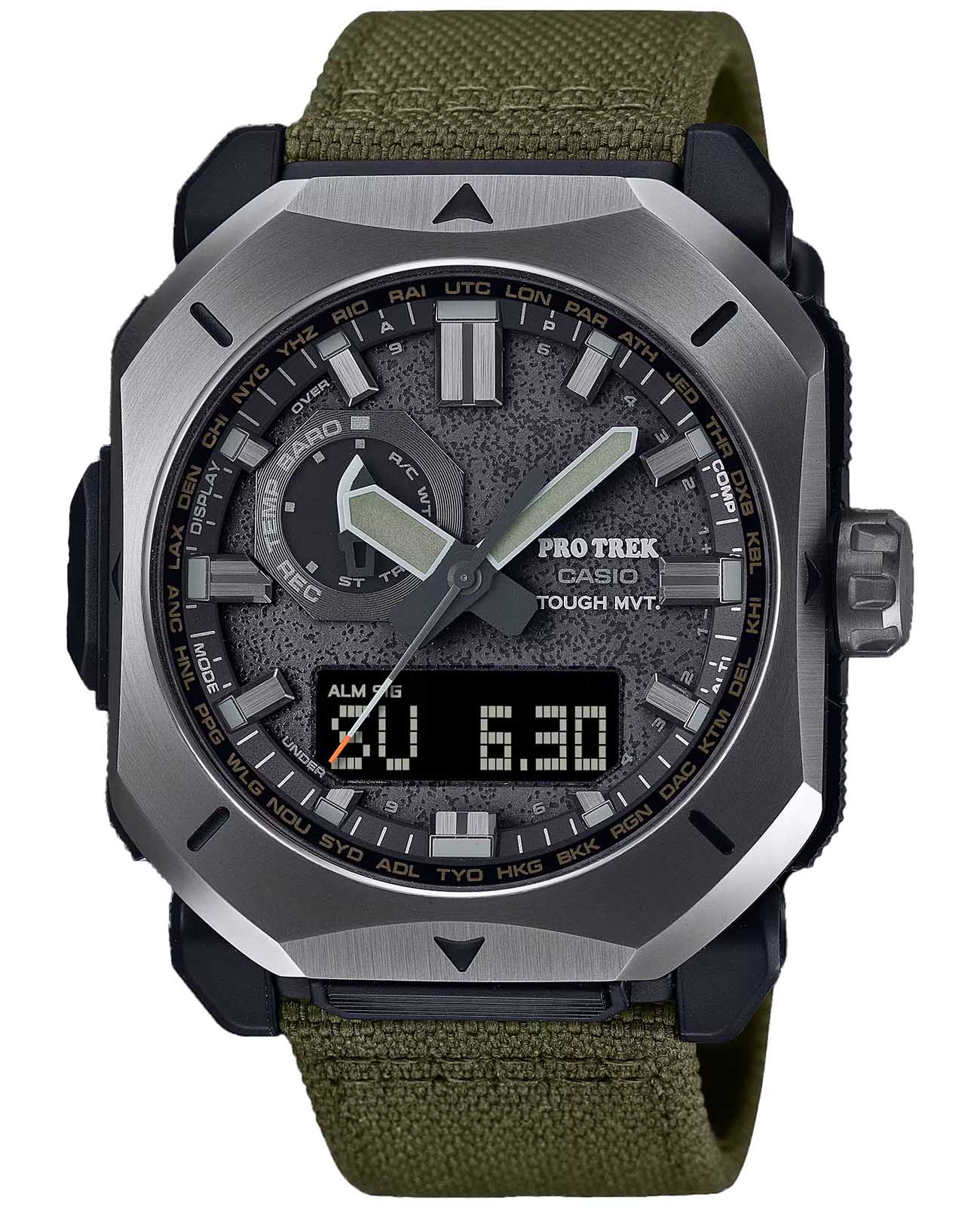 Casio Casio Pro Trek PRW-6900YB-3DR (PRW-6900YB-3) PRW PRW-6900YB-3 кварцевые мужские часы серый циферблат, браслет пластик — вид спереди