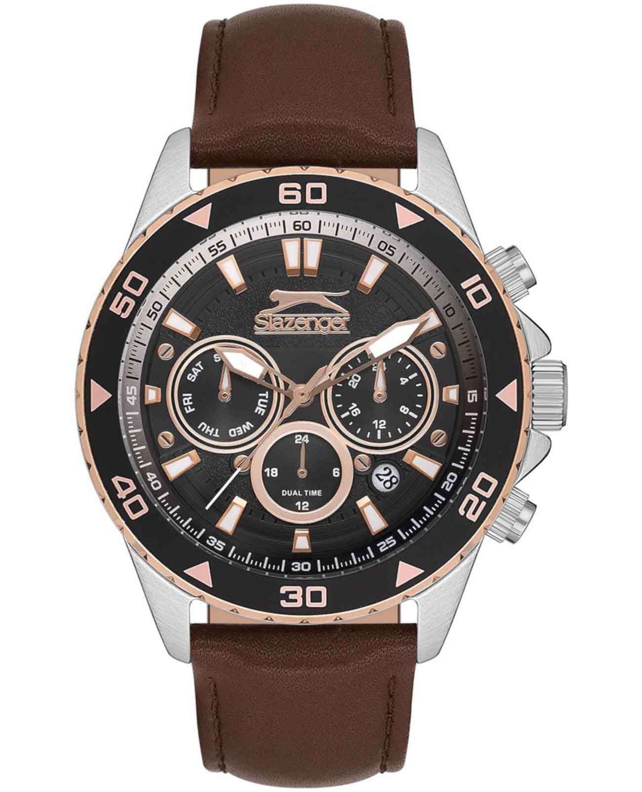 Slazenger Slazenger SL.09.2251.2.04  SL.09.2251.2.04 кварцевые мужские часы черный циферблат, браслет кожаный — вид спереди