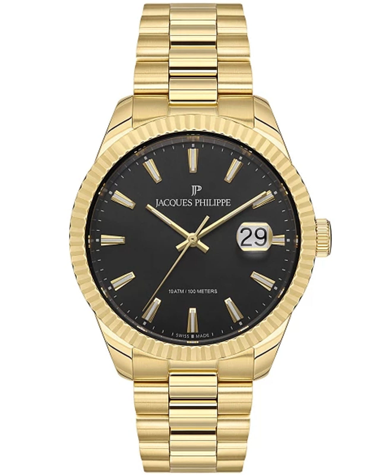 Jacques Philippe Jacques Philippe Solis JPQGS232314  JPQGS232314 кварцевые мужские часы черный циферблат, браслет нержавеющая сталь с pvd-покрытием — вид спереди