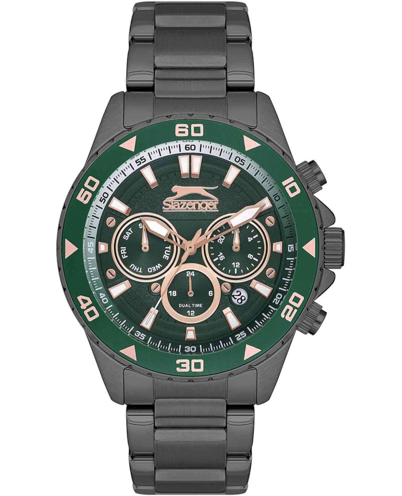 Slazenger Slazenger SL.09.2250.2.02  SL.09.2250.2.02 кварцевые мужские часы зеленый циферблат, браслет нержавеющая сталь с ip-покрытием — вид спереди