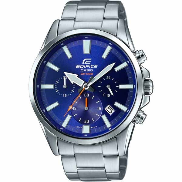 Casio Casio Edifice EFV-510D-2A EFV EFV-510D-2A кварцевые мужские часы синий циферблат, браслет нержавеющая сталь — вид спереди