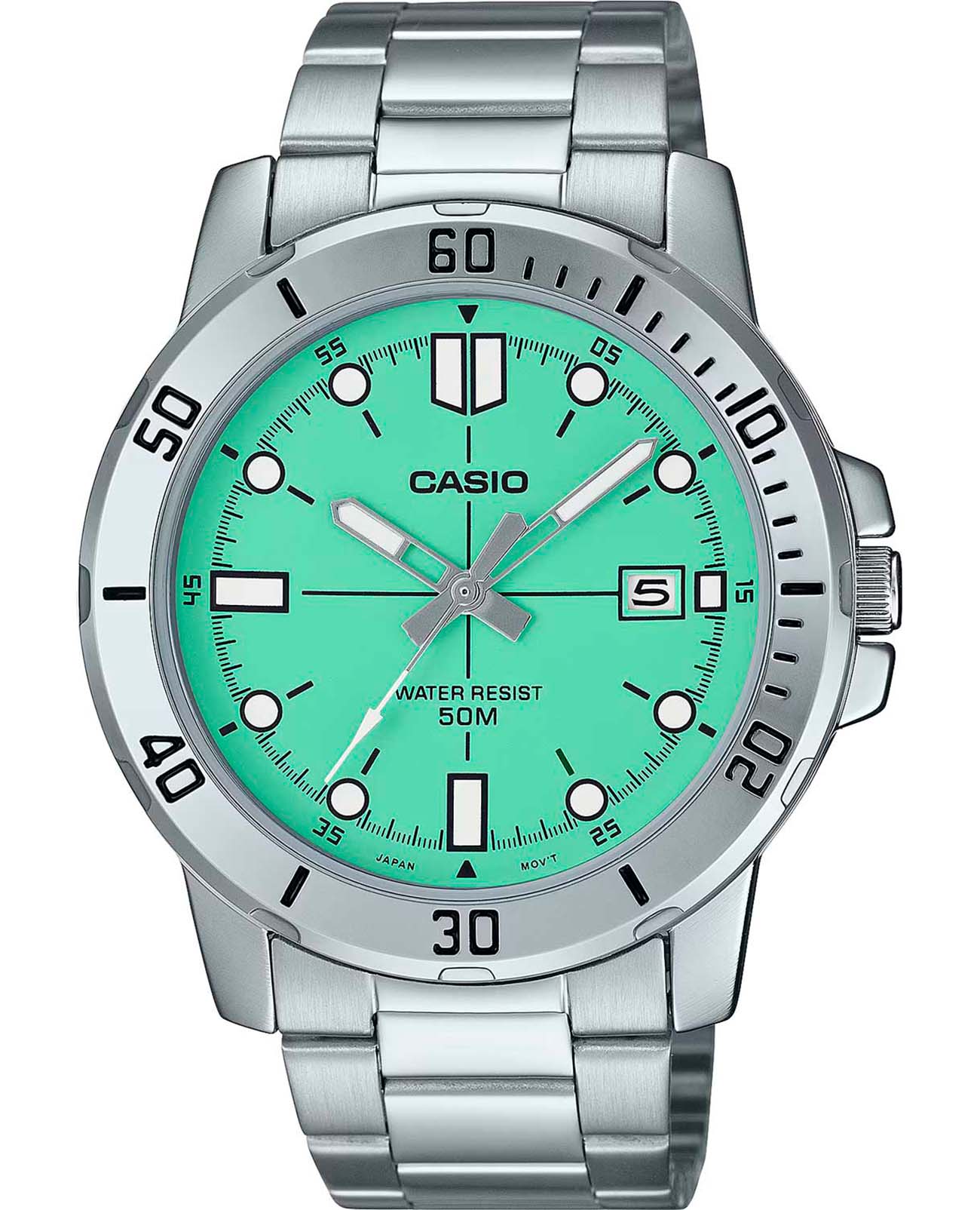 Casio Casio Collection MTP-VD01D-3E1VUDF (MTP-VD01D-3E1)  MTP-VD01D-3E1VUDF кварцевые мужские часы бирюзовый циферблат, браслет нержавеющая сталь — вид спереди