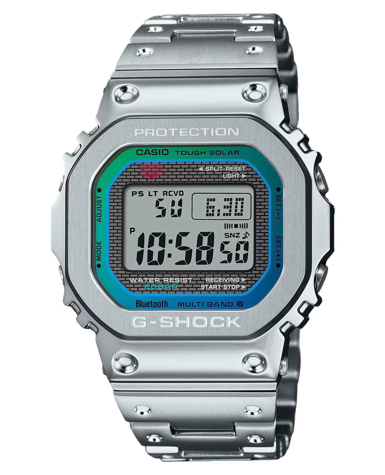Casio Casio G-Shock GMW-B5000PC-1 GMW GMW-B5000PC-1 электронные мужские часы  циферблат, браслет нержавеющая сталь — вид спереди