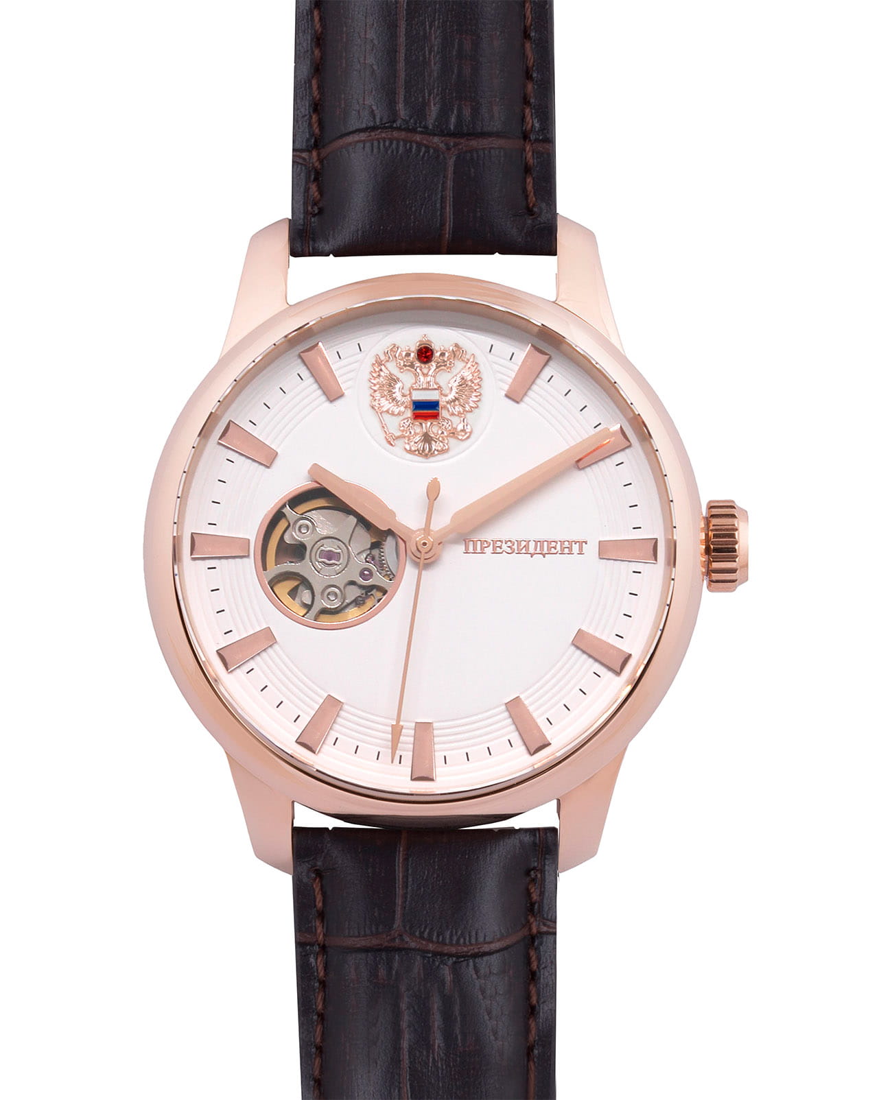 Президент Президент 3919095  3919095 механические мужские часы белый циферблат, браслет кожаный — вид спереди