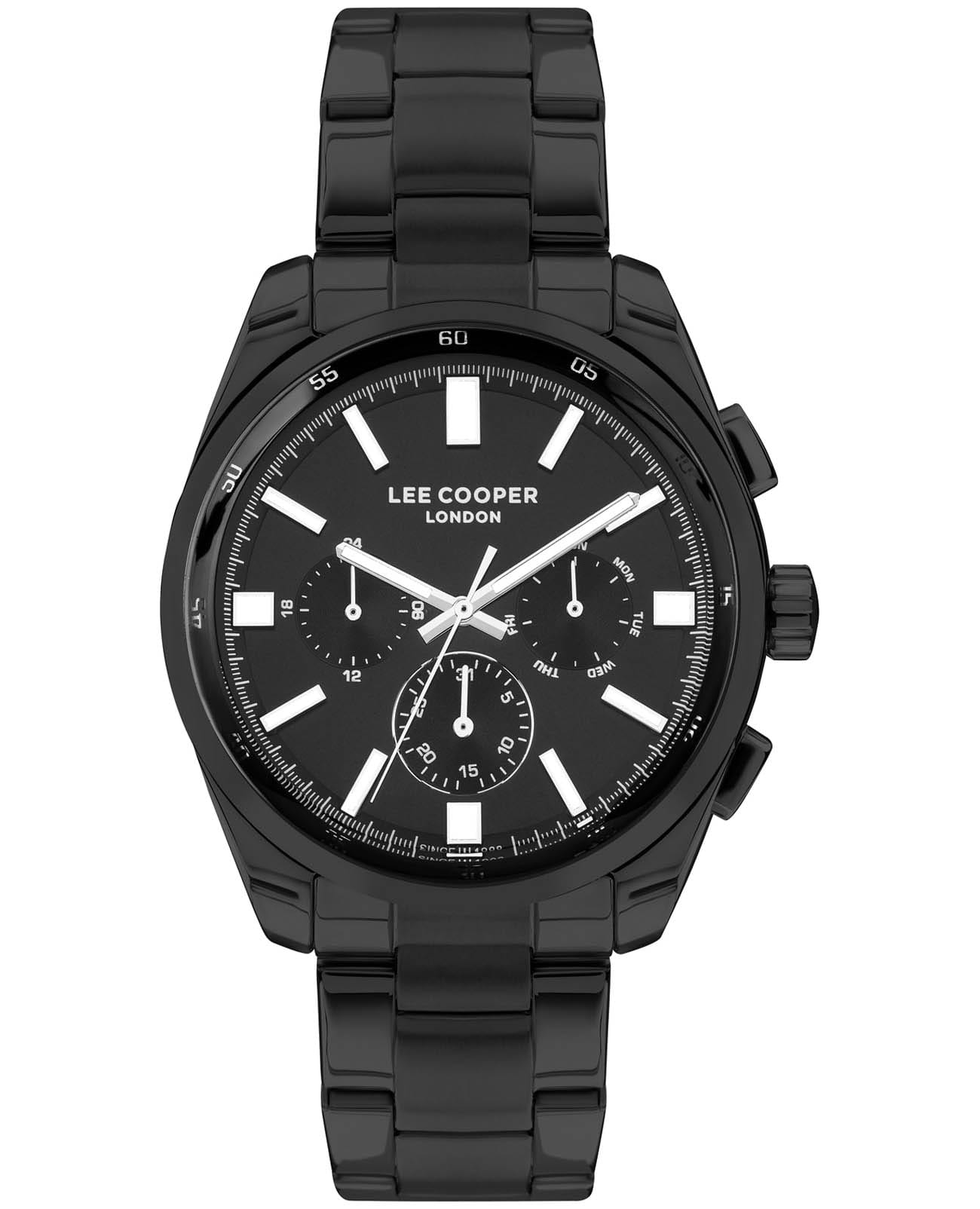 Lee Cooper Lee Cooper LC07513.650  LC07513.650 кварцевые мужские часы черный циферблат, браслет нержавеющая сталь с ip-покрытием — вид спереди