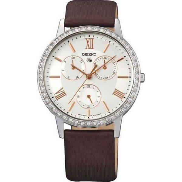 Orient Orient UT0H006W (FUT0H006W)  FUT0H006W  женские часы серый циферблат, браслет кожа + текстиль — вид спереди