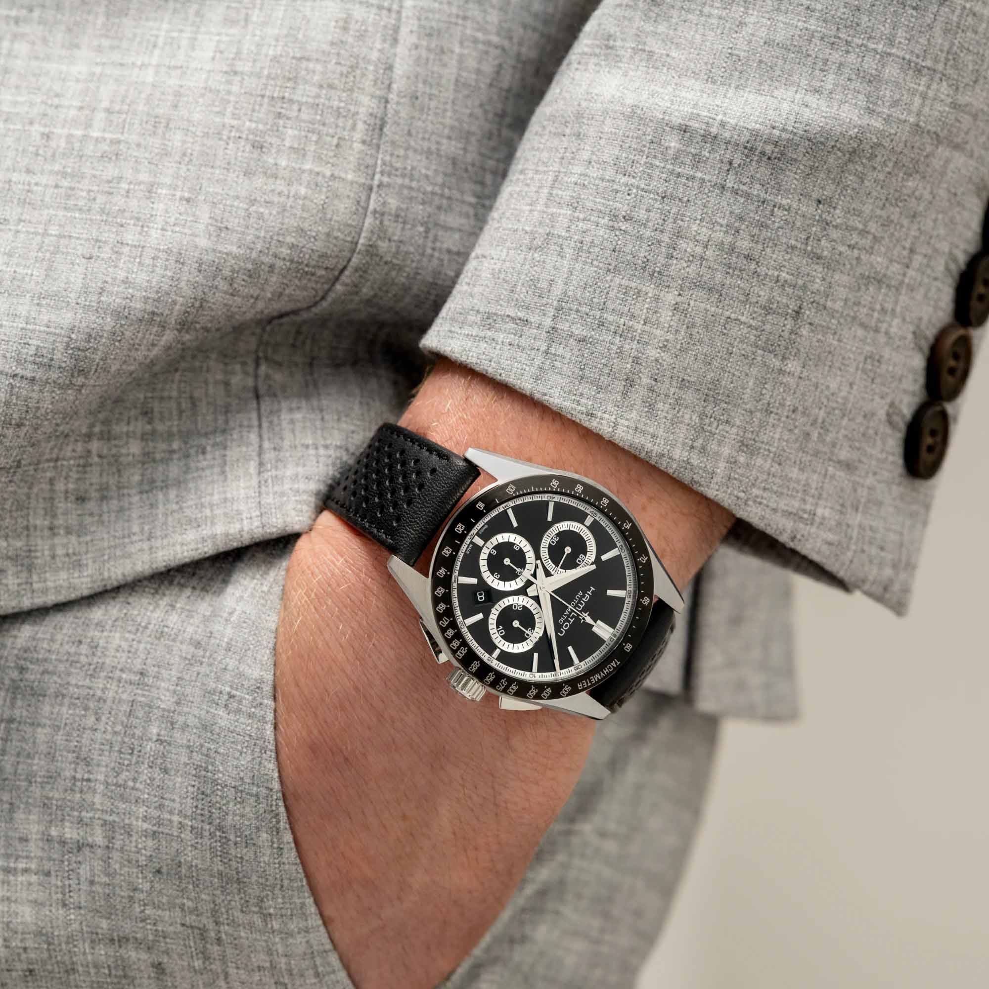 Hamilton Hamilton Jazzmaster Performer Auto Chrono H36606730 , наручные мужские часы фото под углом