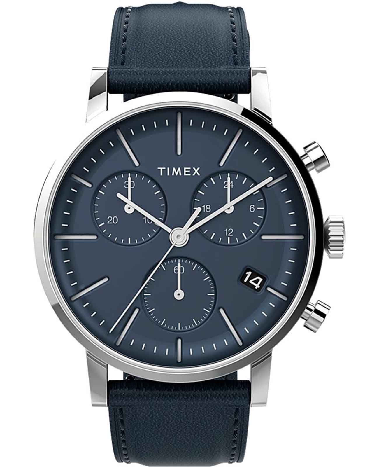 Timex Timex Midtown Chronograph TW2V36800  TW2V36800 кварцевые мужские часы синий циферблат, браслет кожаный — вид спереди