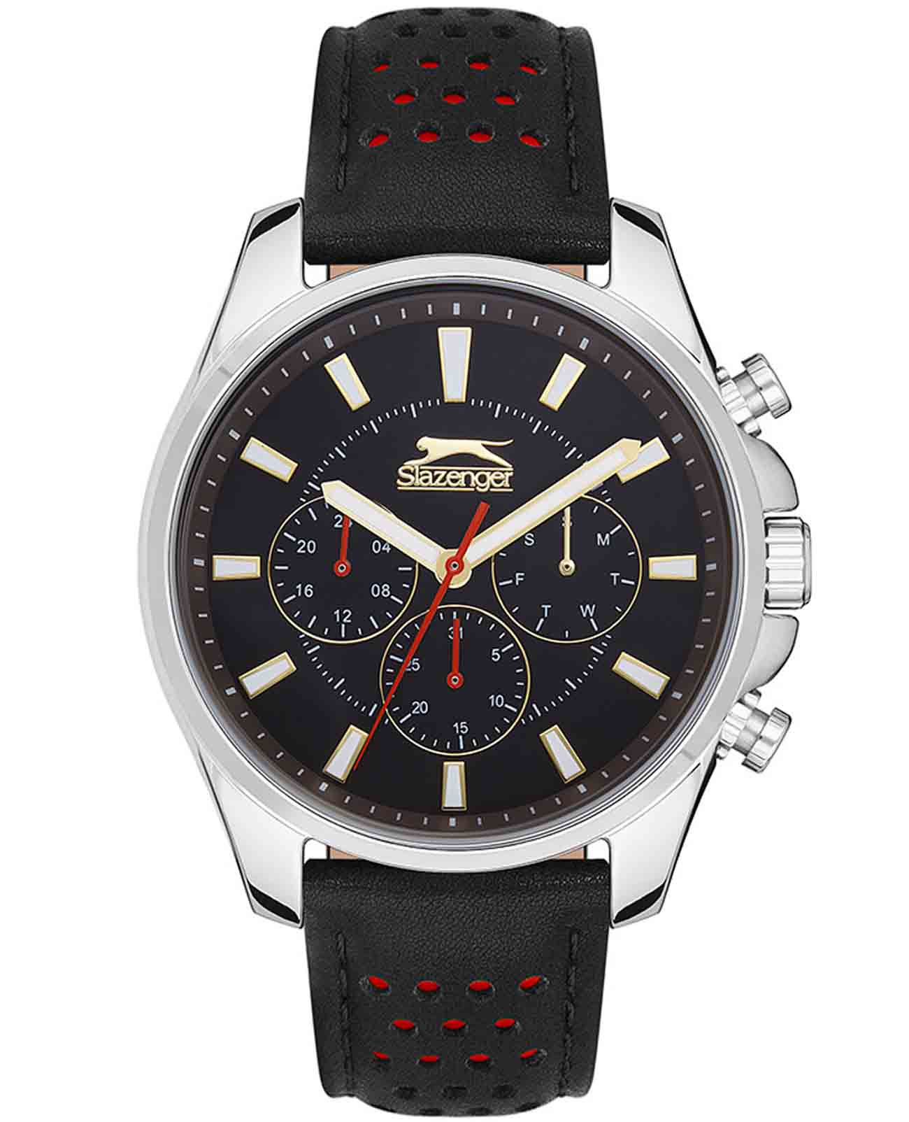 Slazenger Slazenger SL.09.2134.2.03  SL.09.2134.2.03 кварцевые мужские часы черный циферблат, браслет кожаный — вид спереди