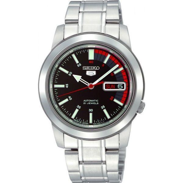 Seiko Seiko 5 Regular SNKK31K1S  SNKK31K1 механические мужские часы черный циферблат, браслет нержавеющая сталь — вид спереди