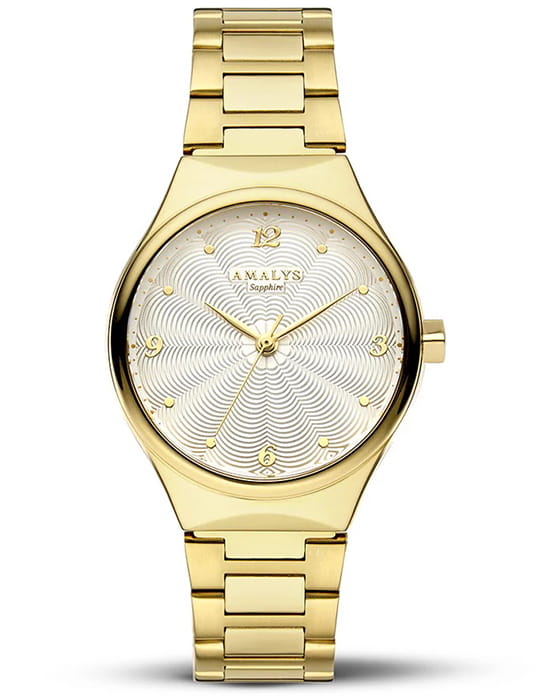 Amalys Amalys Olympe AMW-158  AMW-158 кварцевые женские часы белый циферблат, браслет нержавеющая сталь с pvd-покрытием — вид спереди