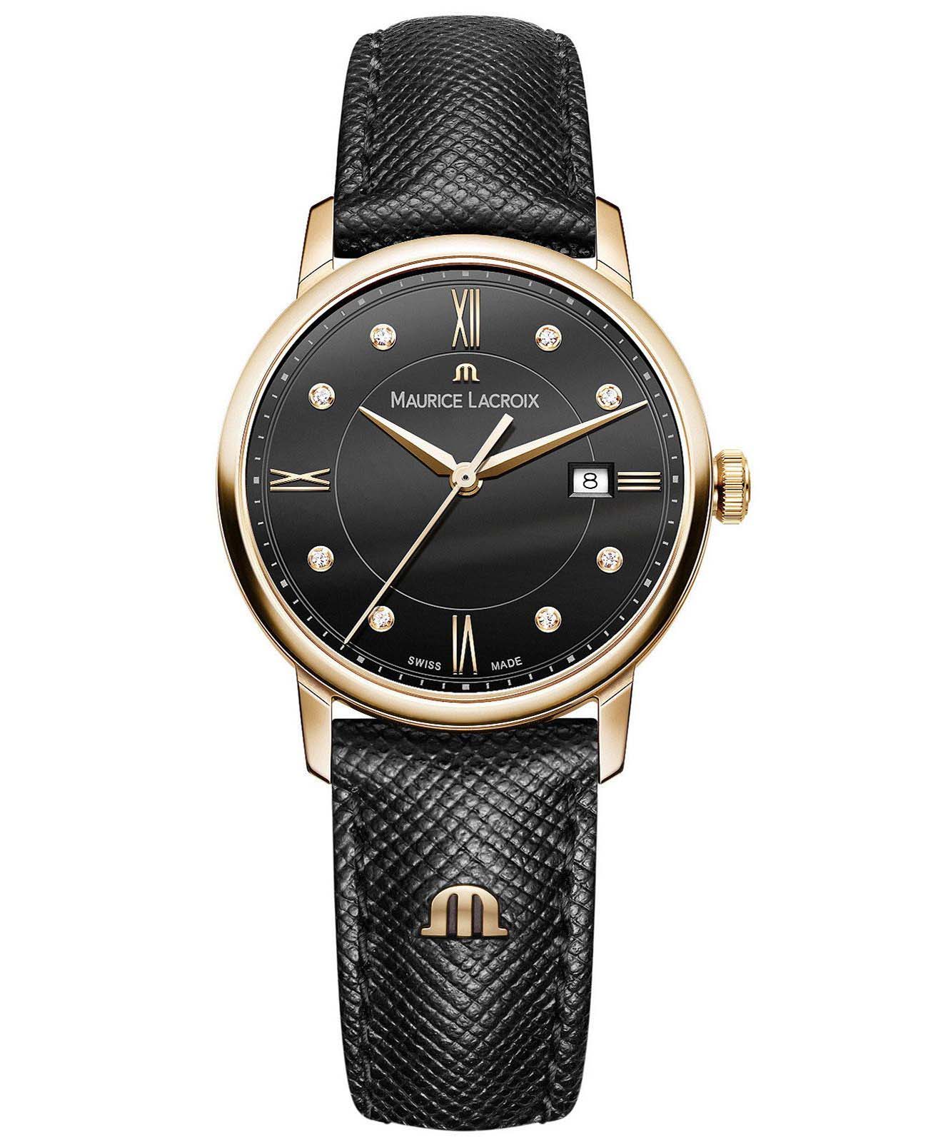 Maurice Lacroix Maurice Lacroix Eliros Date EL1094-PVP01-350-1  EL1094-PVP01-350-1 кварцевые женские часы черный циферблат, браслет кожаный — вид спереди