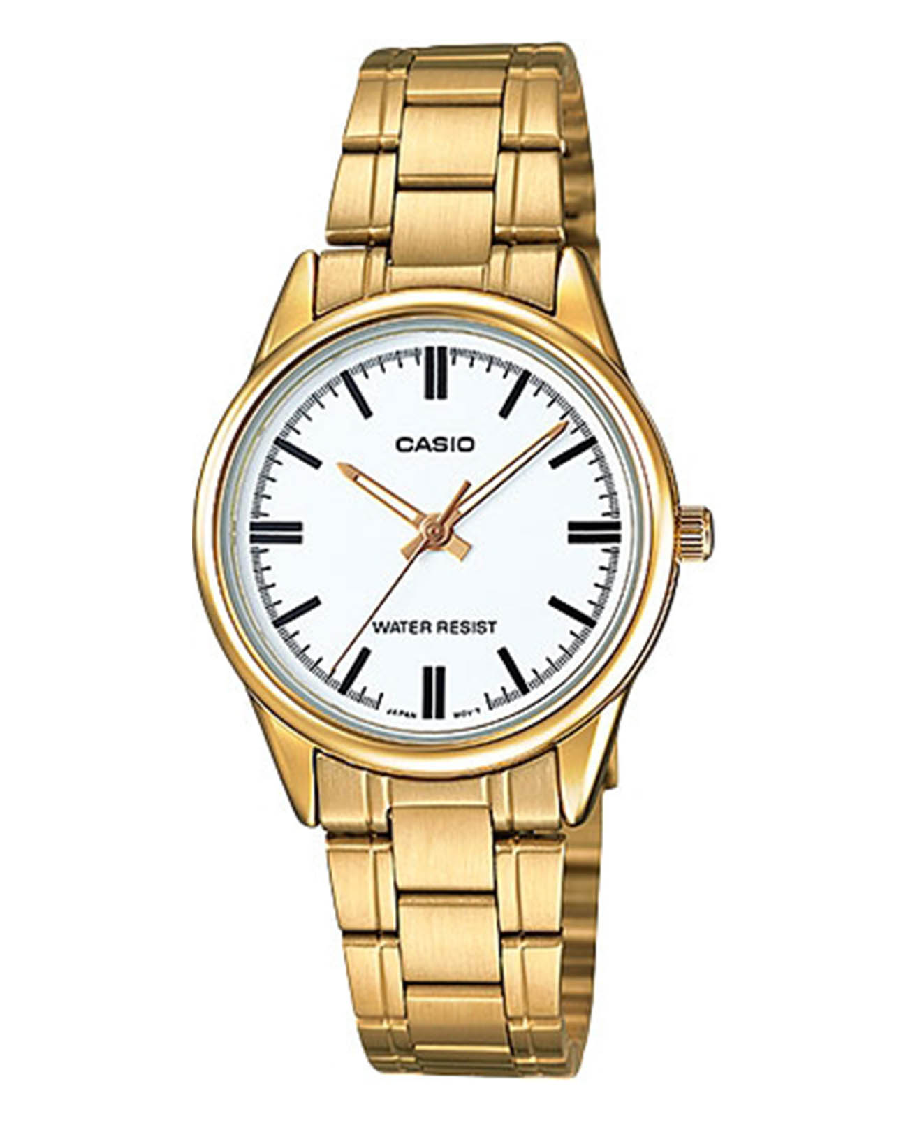 Casio Casio Collection LTP-V005G-7A  LTP-V005G-7A кварцевые женские часы белый циферблат, браслет нержавеющая сталь с ip-покрытием — вид спереди