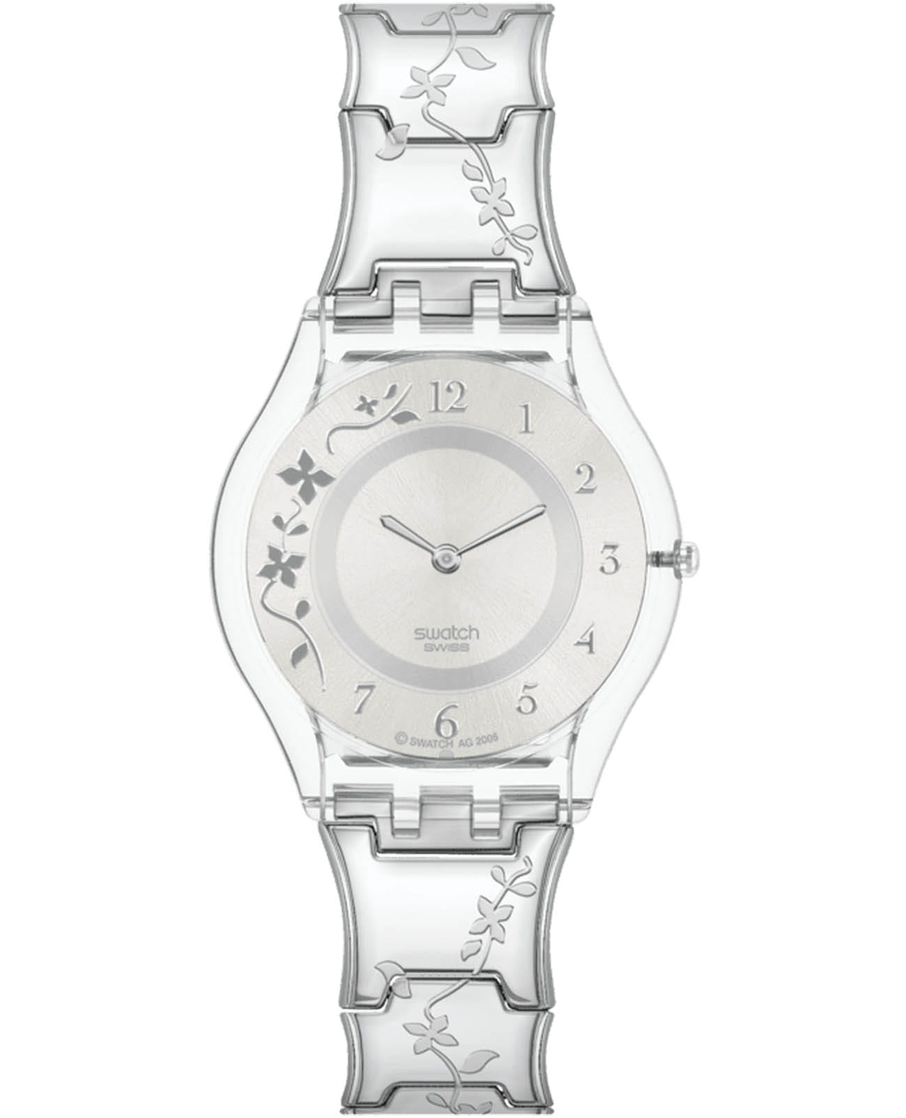 Swatch Swatch Skin Classic Biosourced SS08K100G  SS08K100G кварцевые женские часы серебристый циферблат, браслет нержавеющая сталь — вид спереди