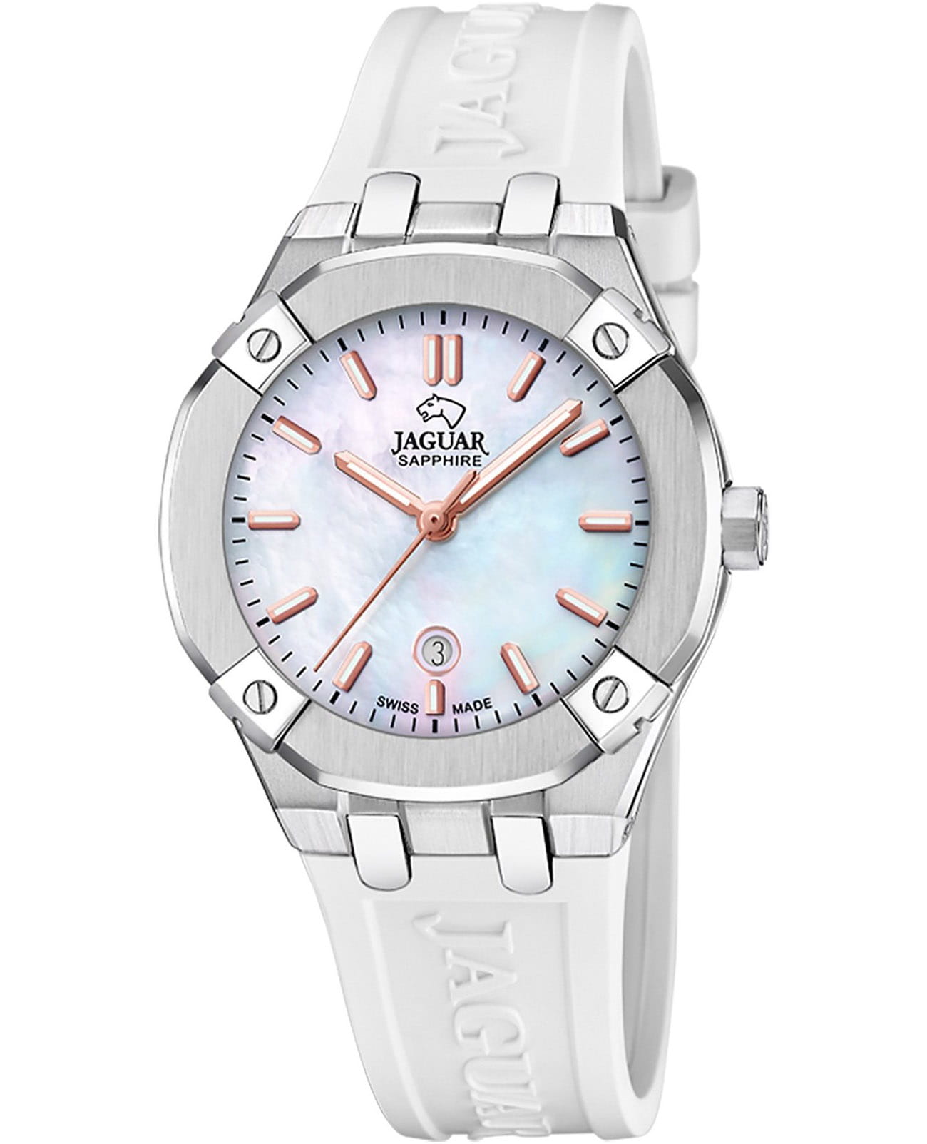 Jaguar Jaguar Diplomatic Quartz Lady J1017/1  J1017/1 кварцевые женские часы перламутровый циферблат, браслет каучук — вид спереди