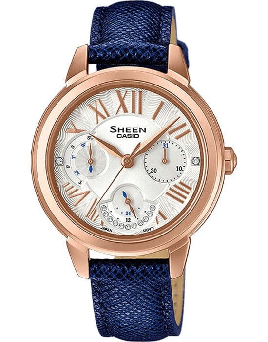 Casio Casio Sheen SHE-3059PGL-7B  SHE-3059PGL-7B кварцевые женские часы бежевый циферблат, браслет кожаный — вид спереди