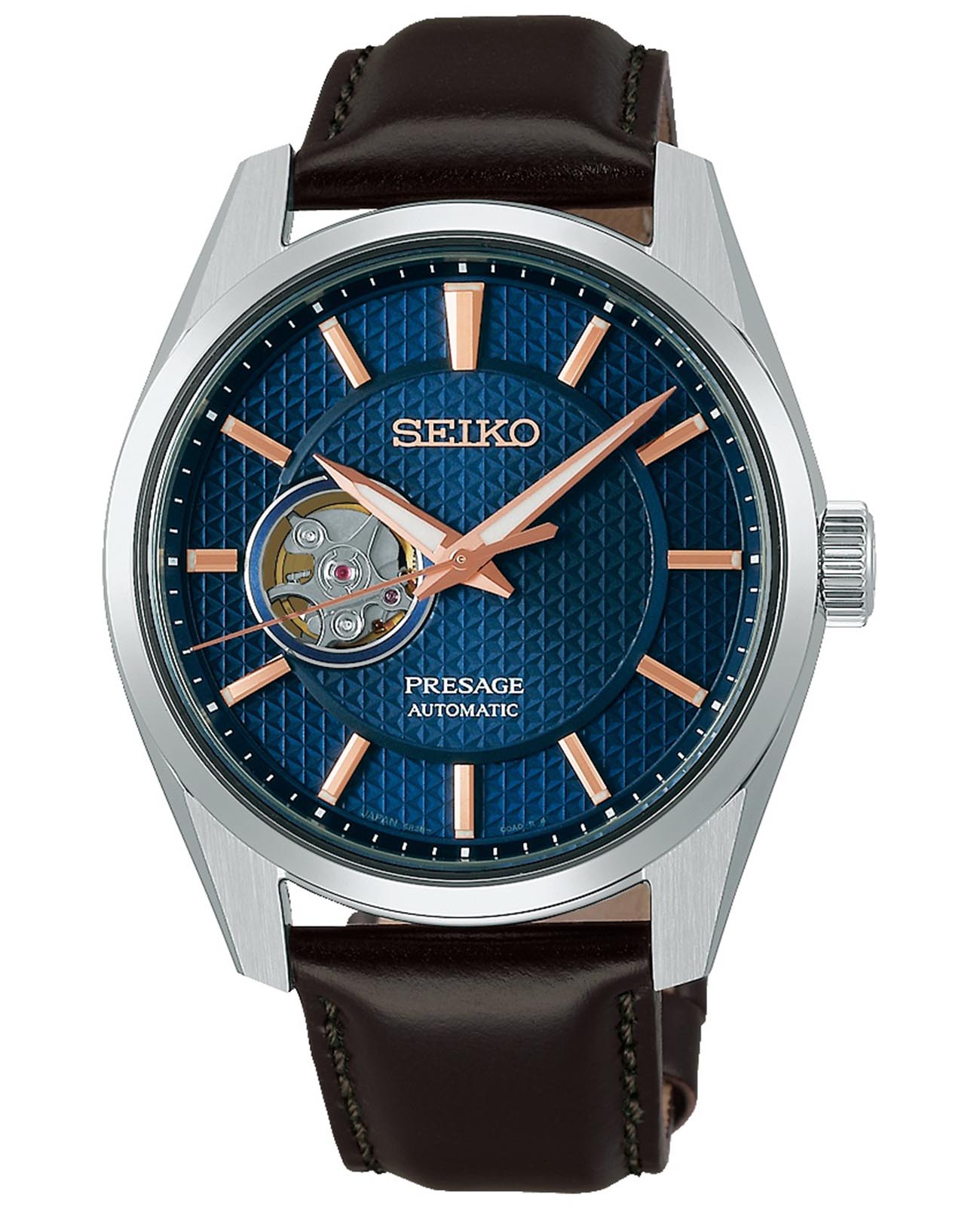 Seiko Seiko Presage Sharp Edged Series SPB311 Sharp Edged SPB311 механические мужские часы синий циферблат, браслет кожаный — вид спереди